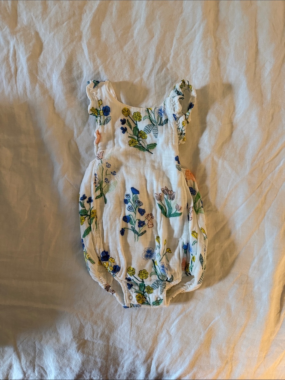 Angel Dear White Floral Baby Romper with Multicolor Flowers